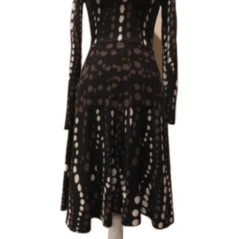 NWT Cynthia Rowley Black Brown Ivory Polka Dot Fit Flare A-line Jersey Dress XS - Picture 7 of 8